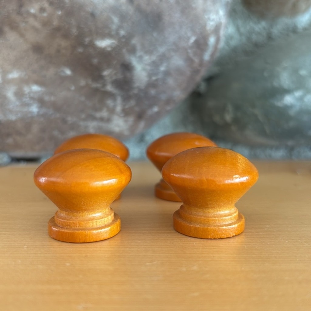 Vintage SET OF FOUR knobs small wood dresser drawer pulls cupboard knobs 1" diam