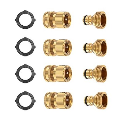 (4 Sets Garden Hose Quick Connector Set, Solid Brass 3/4 Inch Water Fitings T...