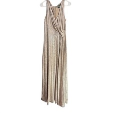 Lauren Ralph Lauren Evening Women's Gold Metallic Lamé Gown Dress Size 10
