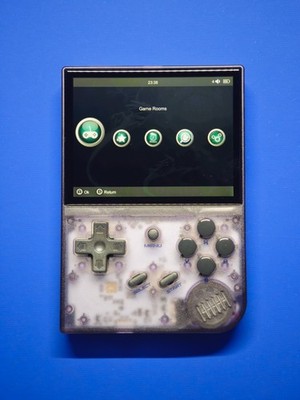 ANBERNIC RG35XX Retro Handheld Videospiel-Konsole Transparent Lila OHNE Micro SD