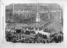 Original alter antiker Druck 1862 Orchesteransicht Internationale Ausstellung Personen