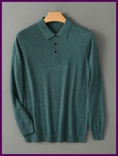 Men's Merino Wool Sweater Polo Collar Pullover Autumn Winter New Cashmere Knitwe