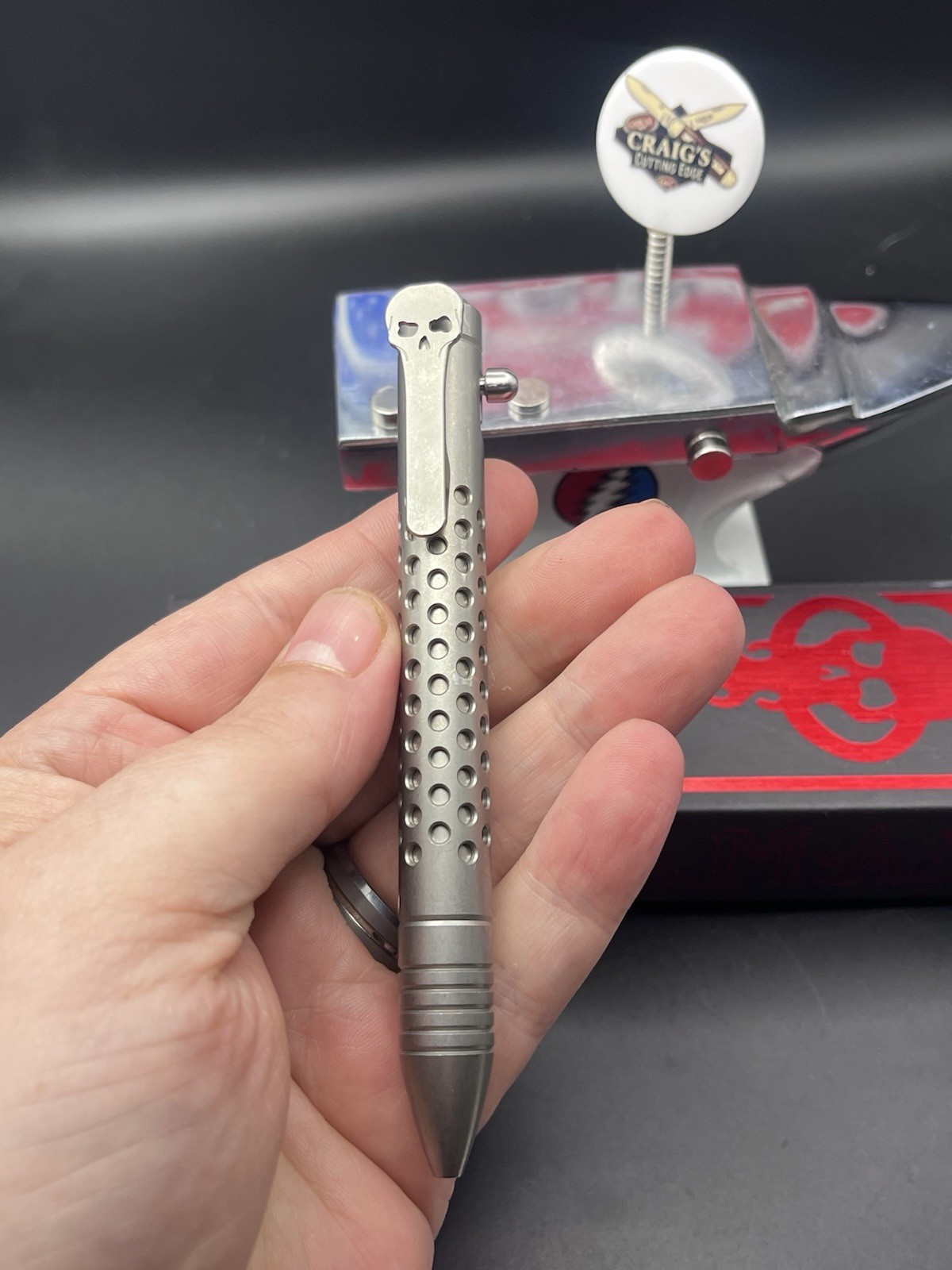 Chaves Knives Titanium Bolt Action Pen Skull Clip EDC Pen w/ Box