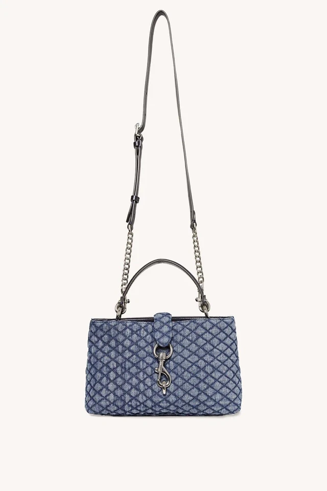 Сумка через плечо Rebecca Minkoff синяя индиго джинсовая Edie с верхней ручкой стеганая - Изображение 3 из 4