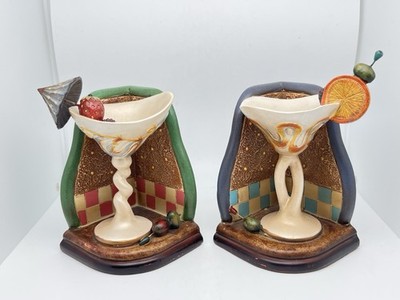 Vintage Martini Glass Cocktail Bookends Whimsical Bar Resin