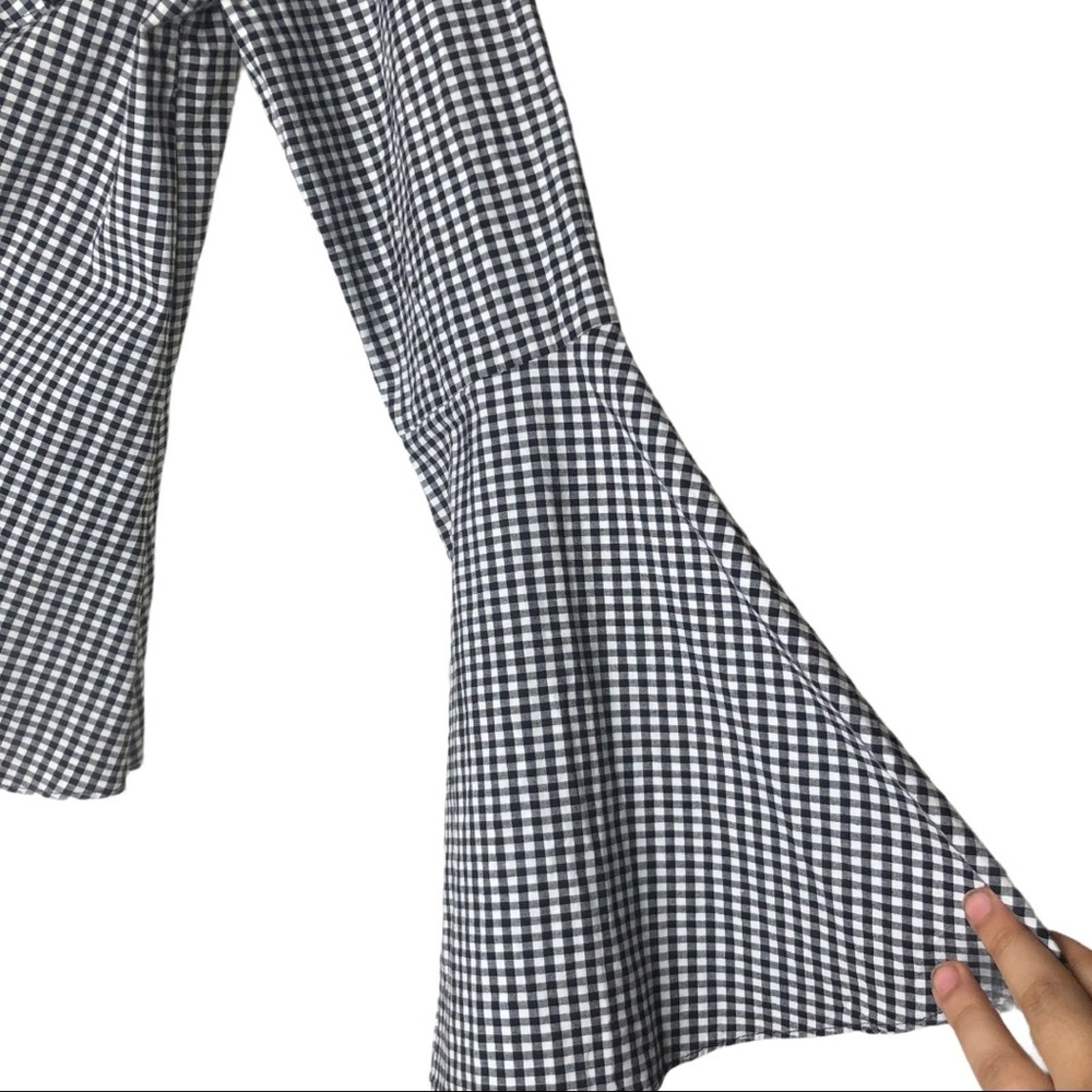 Scripted Black White Gingham Ruffle Off Shoulder … - image 8