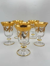 Vintage Set of 6 Medici Goblets Arte Italica 24k Gold Trim 6.38”h Estate Find