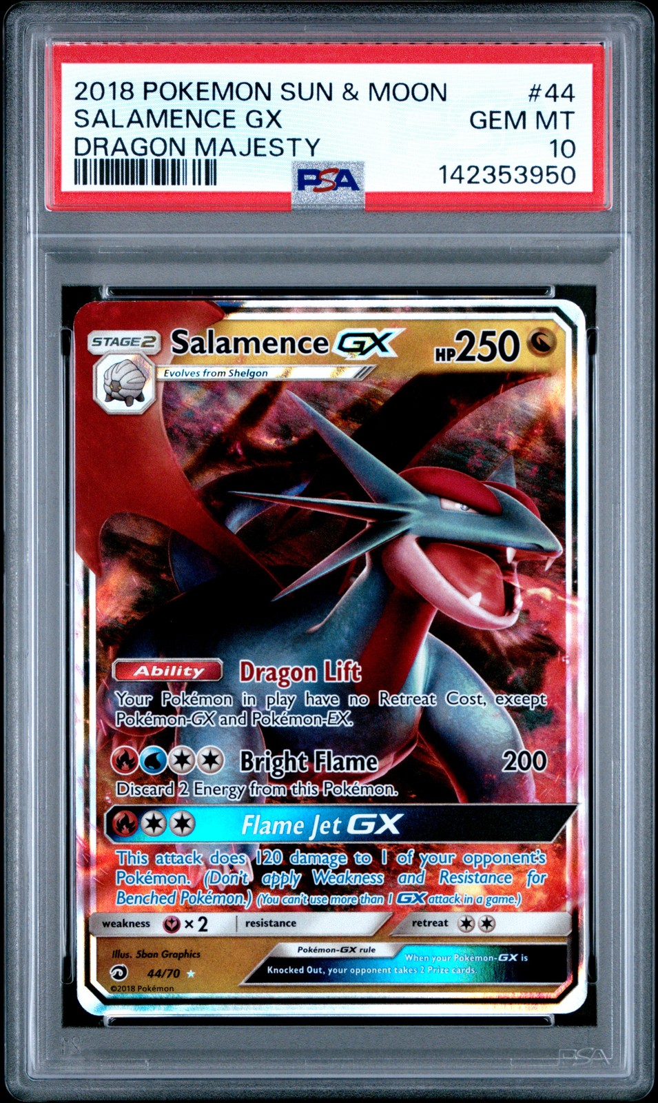 2018 POKEMON SUN & MOON DRAGON MAJESTY #44 SALAMENCE GX PSA 10