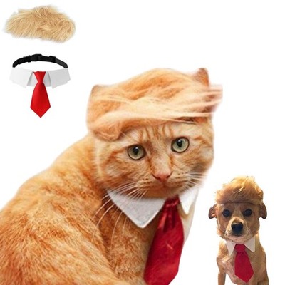 Pet Cat/Dog Blonde Wig with Tie - Iconic and Playful Toupee Hat, S, RedTie 