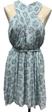 Ann Taylor Loft Halter Sleeveless Dress Blue Green Floral Blooms New Size 12