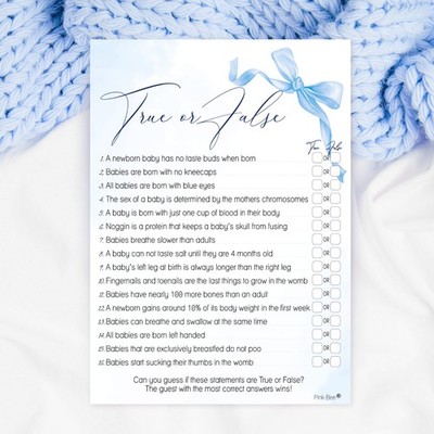 Baby Shower Game - Blue Bow True or False, Boy, Ribbon, Quiz, 10-40 Players Quiz