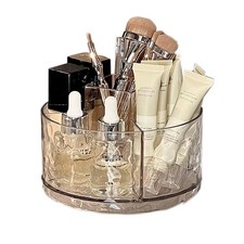 Rotating Makeup Brush Holder Cosmetic Countertop Organizer Clear Ripple