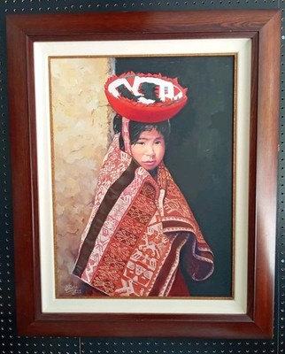 VICTOR MARTINEZ LISTED ARTIST PAINTING NATIVE CHILD PORTRAIT PERU WILLOQ CUSCO