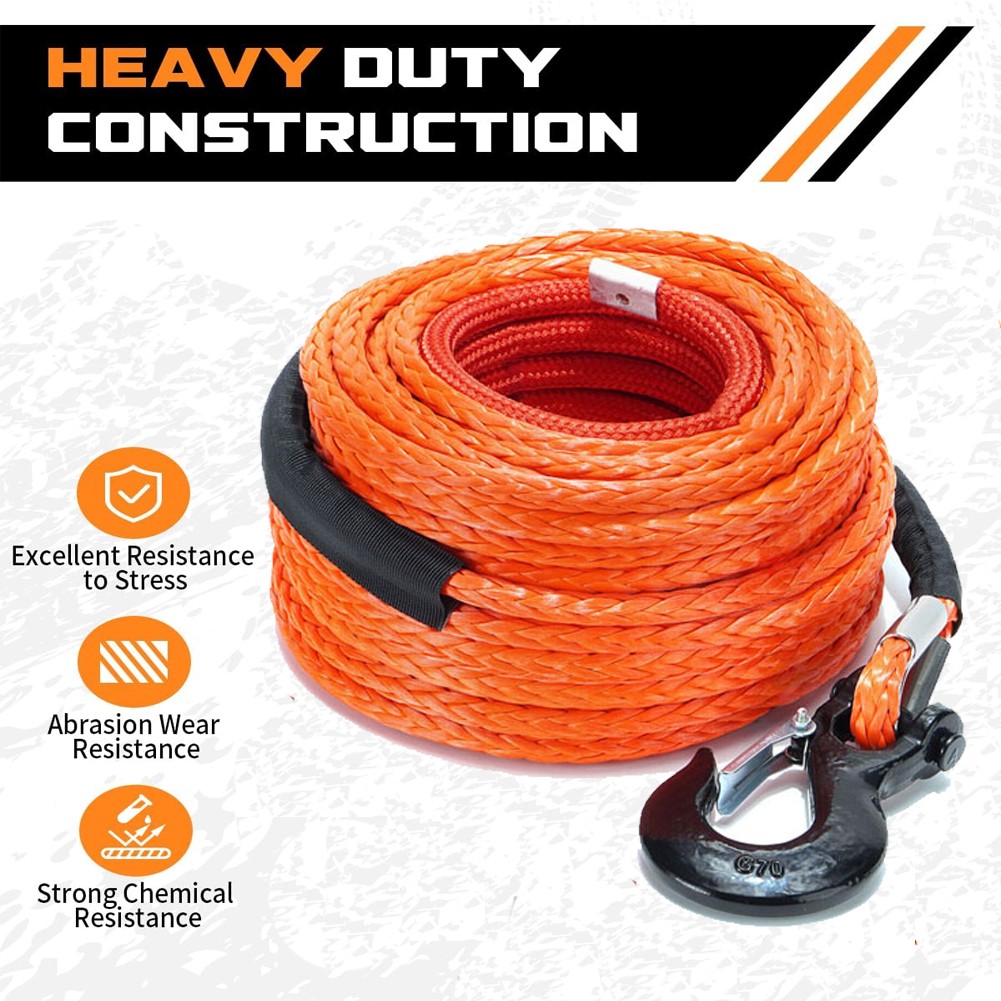SPARKWHIZ 1/2"x100ft 32000lbs Synthetic Winch Line Rope Cable Kit For SUV UTV US