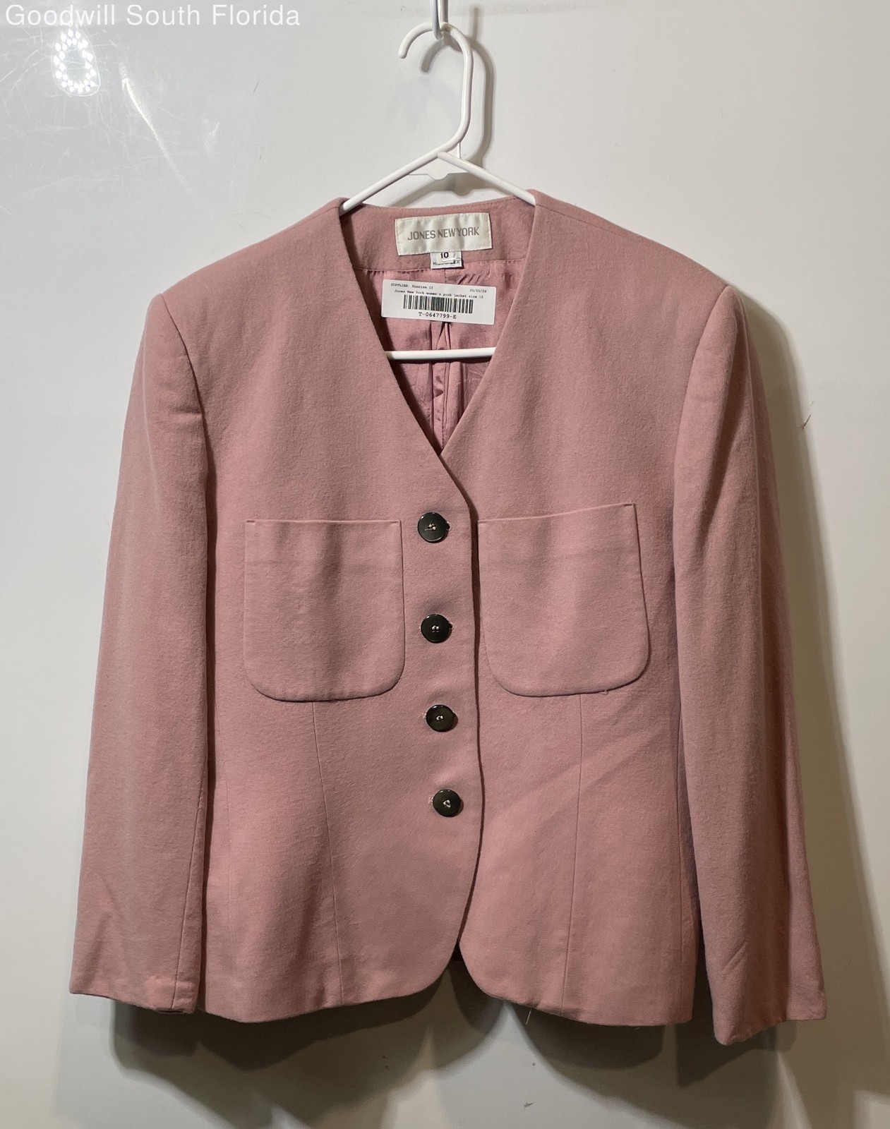Jones New York Womens Pink Patch Pocket Long Sleeve Button Front Jacket Size 10