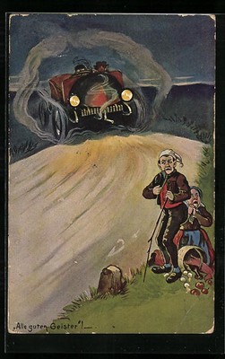 Ansichtskarte Alle guten Geister, Auto brettert durch eine Straße bei Nacht 191 