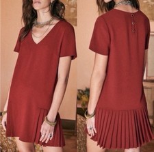 Sezane 34 US 2 Robe Liora Mini Dress Noir Burgundy Maroon Red Short Sleeve Vneck