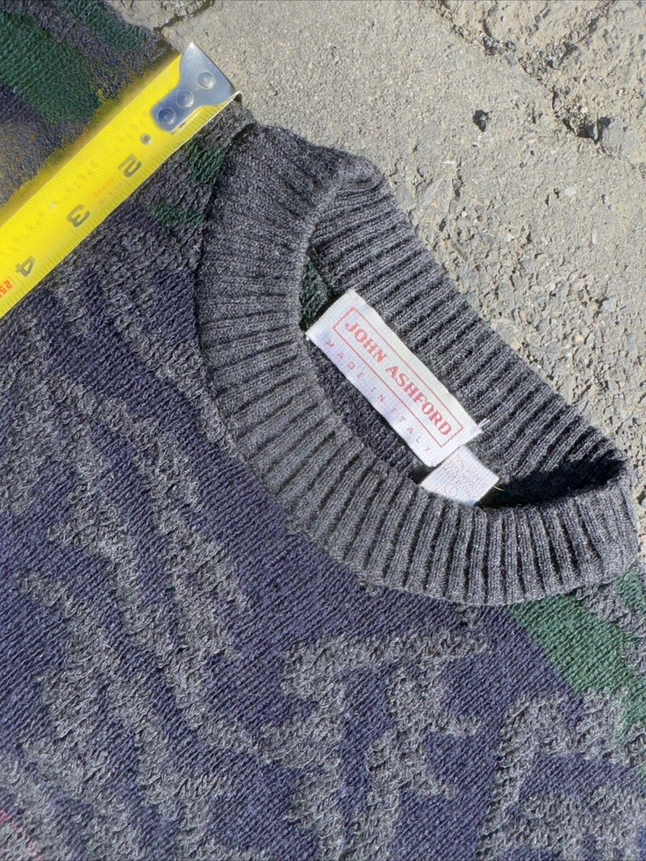 J Ashford Sweater L Italian Wool Men's Blue Black, Grey, Maroon, Long Sleeve - Image 2 of 4