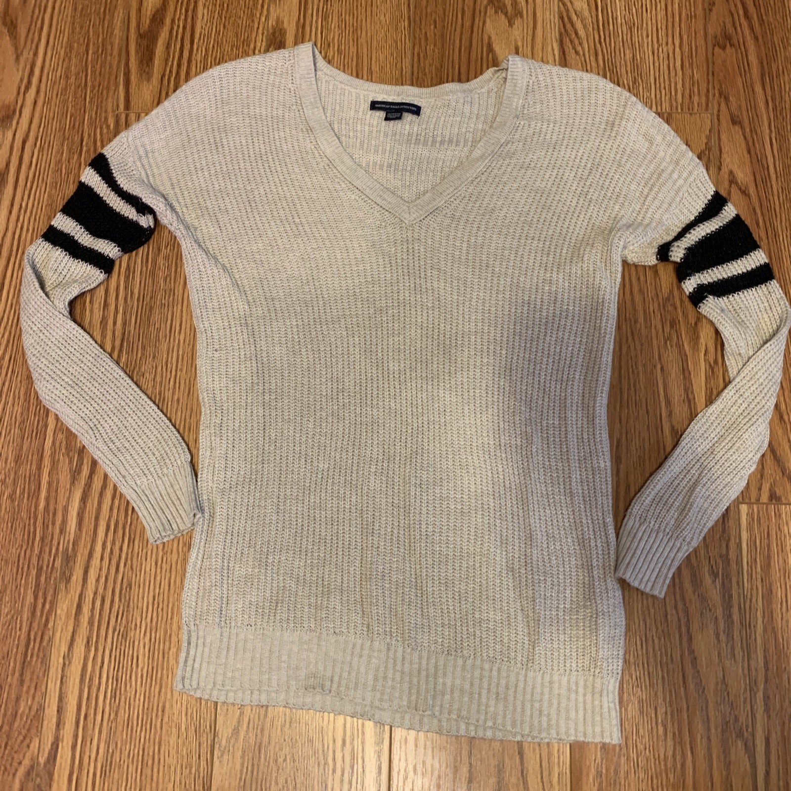 American Eagle Womens Henley Knit Sweater Size XS Cream Preppy Pullover Academia