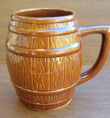 #ad Vintage Large Brown Barrel Beer Stein Mug Cup $9.13
