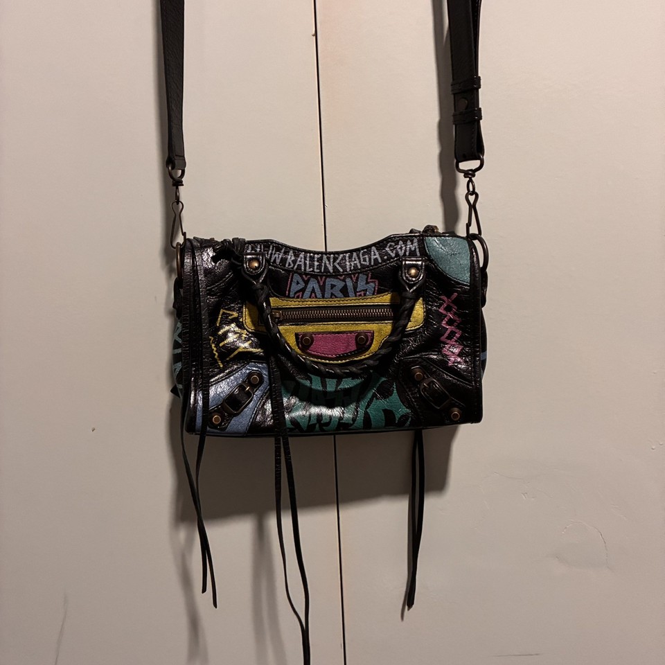 Balenciaga Graffiti Mini Shoulder Bag Leather Black Multi Color