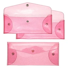 8.5x3.5 Inch Money Bag, 3Pcs PVC Cash Deposit Bank Pouch Envelopes, Rose Red