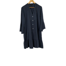 Quince 100% Organic Cotton Gauze Long Sleeve Tiered Mini Dress Indigo XL