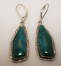 Native American Tom Ronal Sterling Silver Chrysocolla Dangle Earrings