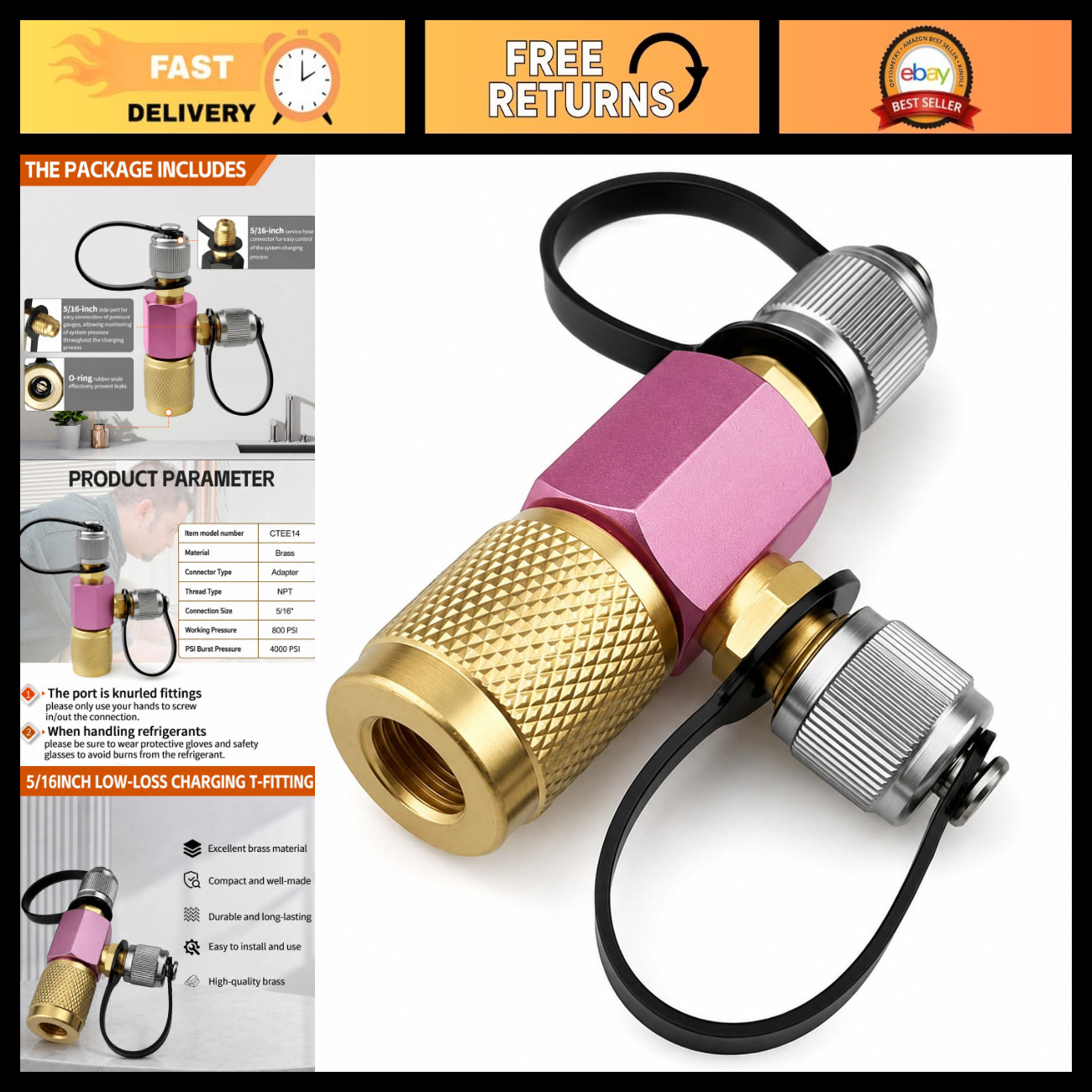 5/16in Low Loss Charging T-Fitting for HVAC Refrigeration Systems - CTEE516
