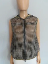 Brunello Cucinelli Gray/Black/Gold Trim Wool-Silk Sleeveless Blouse 42/US 6