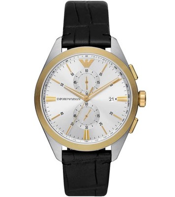 Emporio Armani Chronograph Ar11498 Silver Dial Black Leather Strap Mens Watch