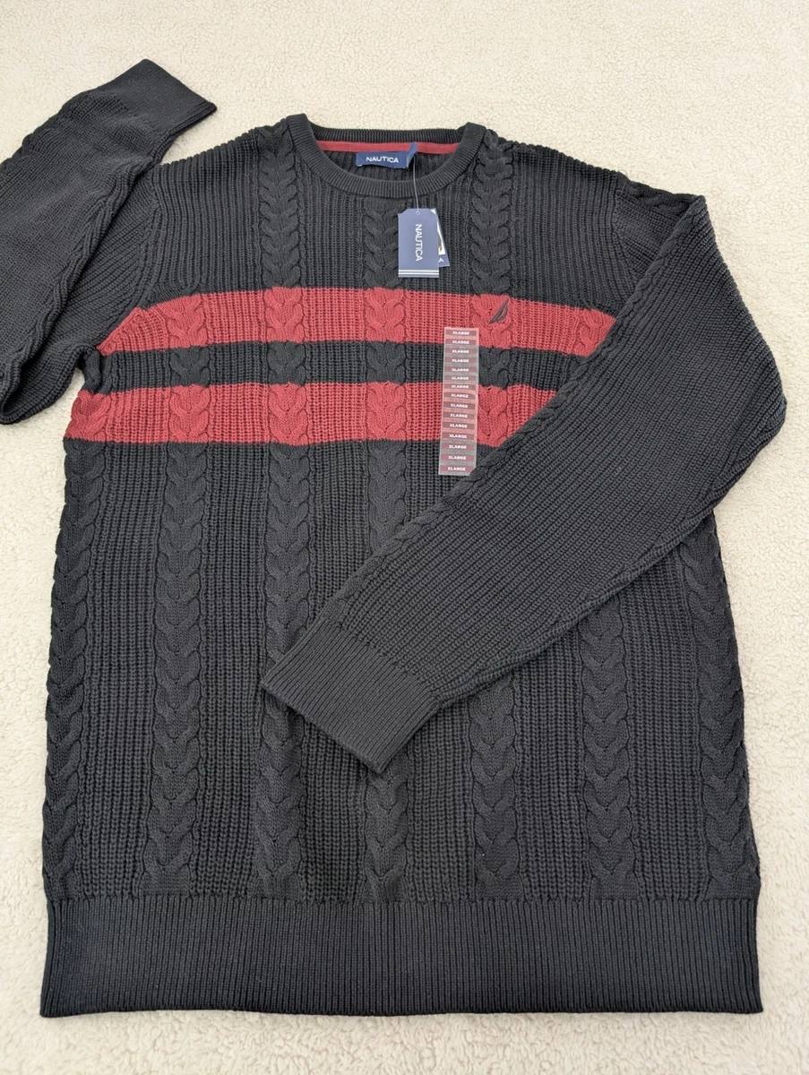Pull Nautica Homme Rayé Noir Taille M - Occasion Très Bon état, 100% Authentique, Matière Coton Blend !