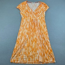 Boden Dress Womens XL Yellow Striped Short Sleeves Deep V Neck Waisted Pullover