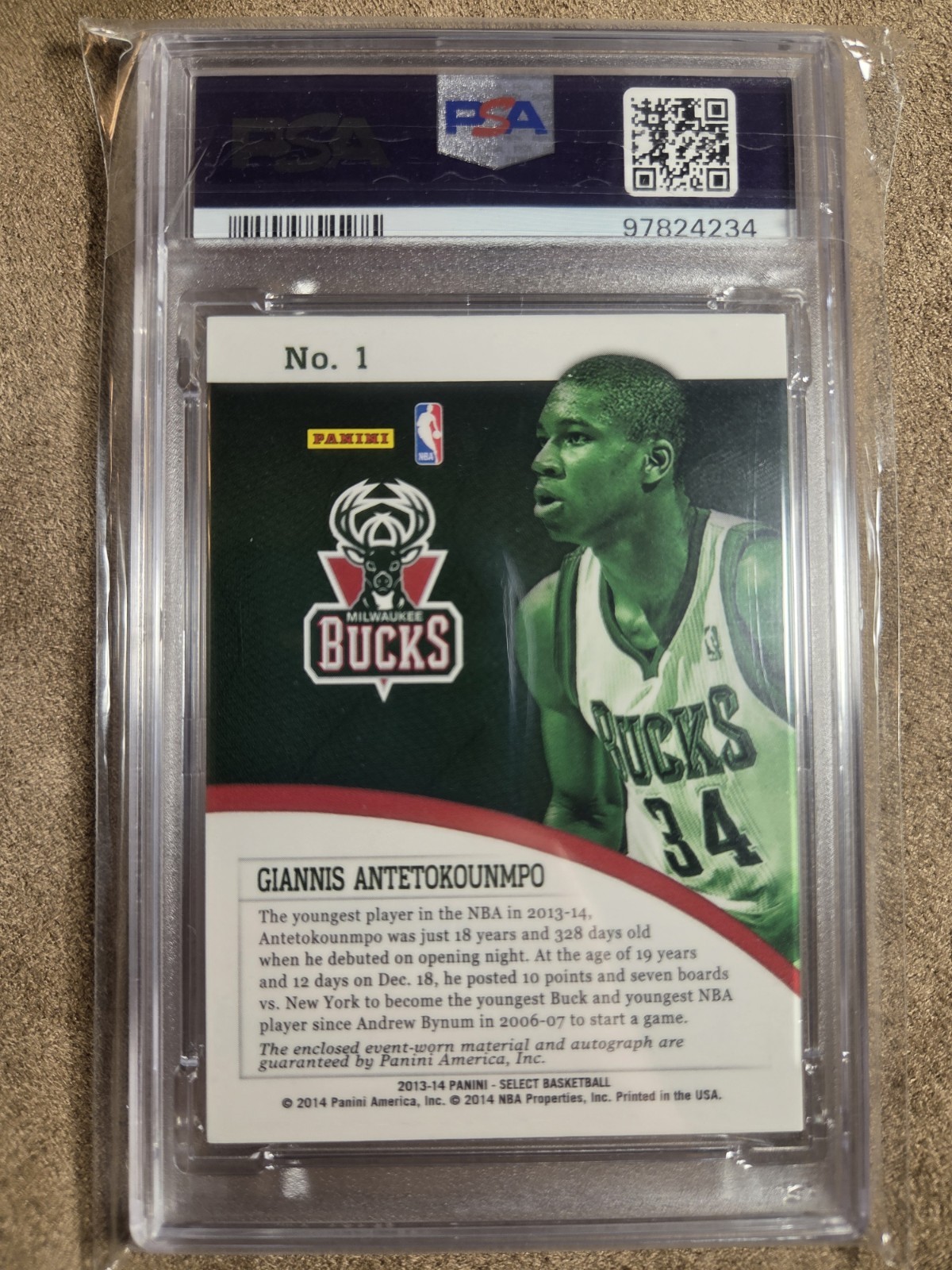 2013 Panini Select Rookie Jersey Autograph Giannis Antetokounmpo #1 PSA 10  Gem view 2