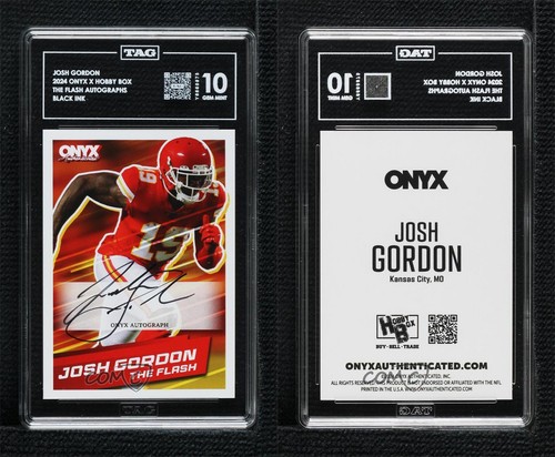2024 Onyx X Hobby Box The Flash Auto Black Ink Josh Gordon TAG 10 GEM MINT - Picture 3 of 3