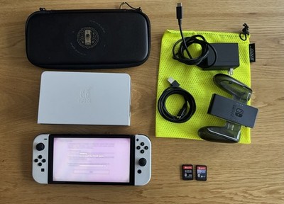 Nintendo Switch OLED Console, Dock, Case, Charger, Joy-cons, and 2 Games