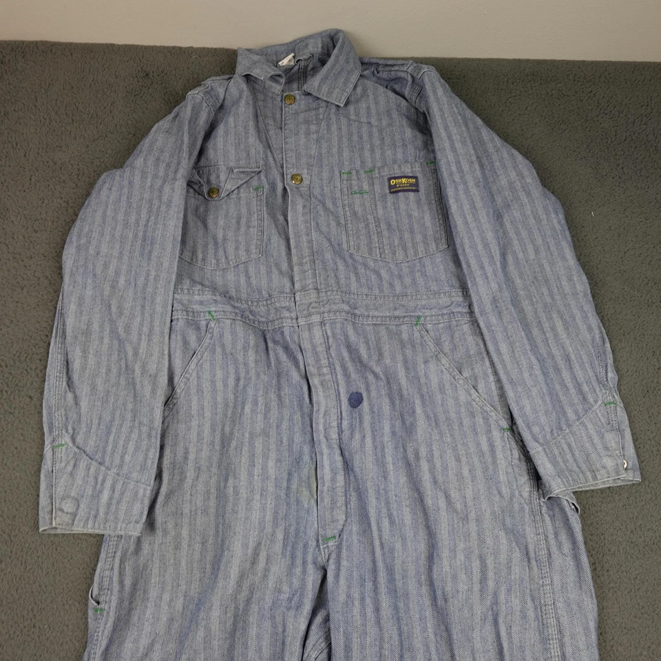 Vintage OshKosh Coveralls Mens 42R Blue Herringbone Stripe Union Made Sanforized - Image 2 of 4