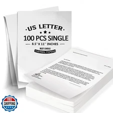 100 Sheets Single Thermal Paper 8.5 x 11 White US Letter Size for Portable Pr