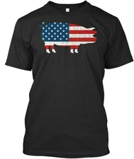 Pig American Flag 4th Of July Premium T-Shirt Made in the USA Size S to 5XL