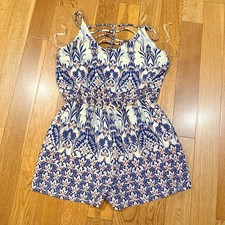 MY STORY Spaghetti Strap Floral Jumpsuit Shorts Flower Beach Made in USA Medium