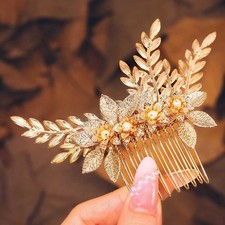 Latious Leaf Bride Wedding Hair Comb Gold Flower Clip Bridal Free Size