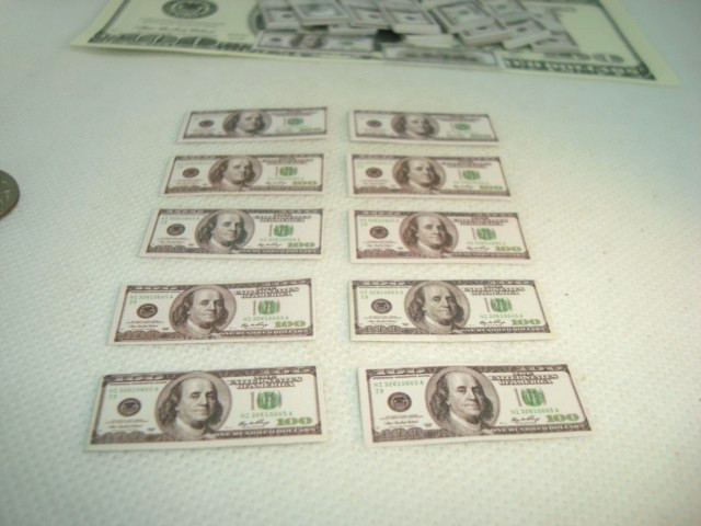 #10 TEN 1:6 Scale Mini $100 Dollar Notes U.S. Currency Film Prop 12" Doll Model
