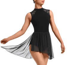 Women Lyrical Modern Dance Dress Asymmetric High-Low Mesh Skirted Costume