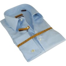Mens 100 Egyptian Cotton Shirt French Cuffs Wrinkle resistance Enzo 61102 Blue