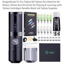 Dragonhawk S1 Pro Tattoo Kit TZ-038LY with Machine Pen Starter Bundle-NEW-SEALED