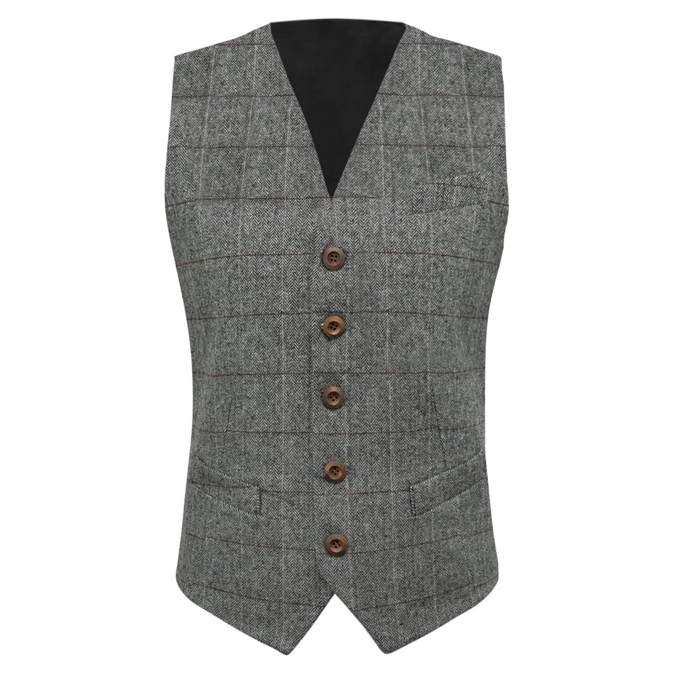 De Luxe à Chevrons Étain Gris Gilet, Tweed, Coupe Ajustée - Photo 4/4