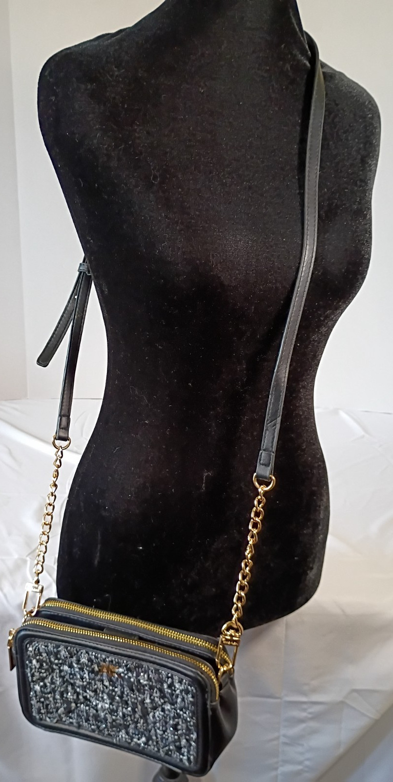 Anne Klein Black & White Tweed Double Zip Crossbody Bag 9"x5" RARE Hard To Find image 10