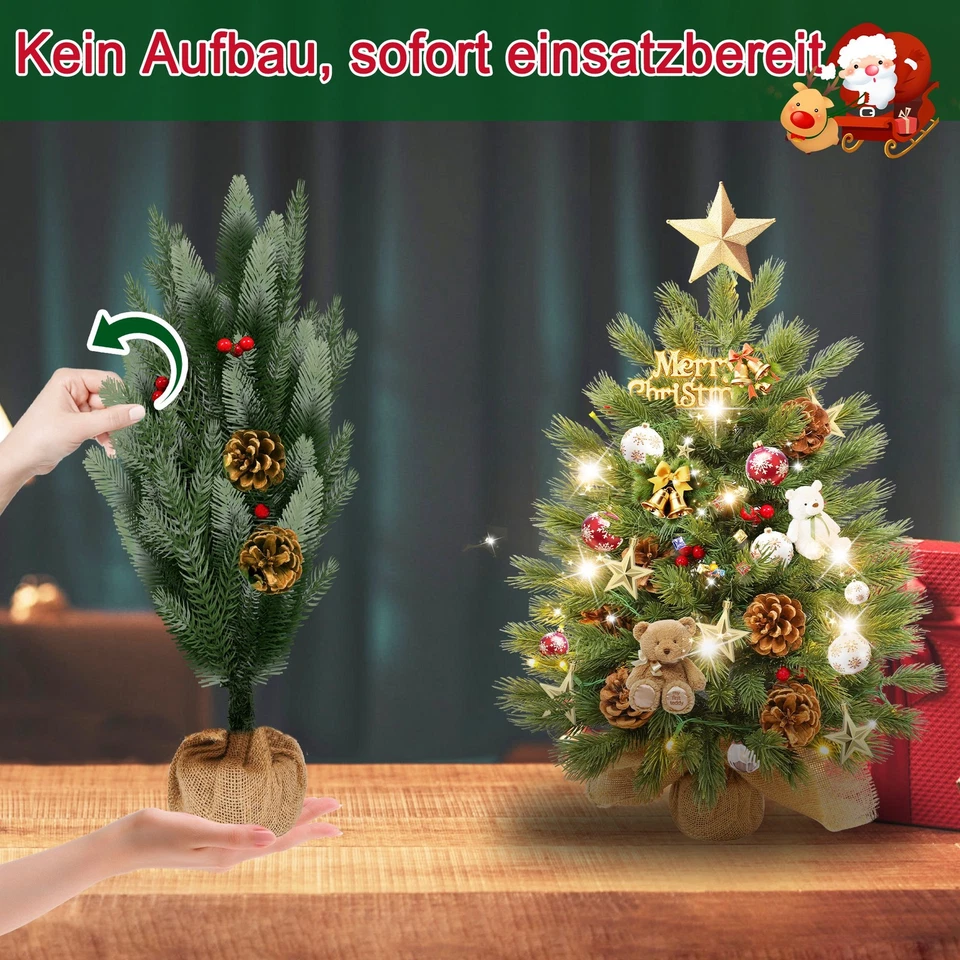 60cm Mini Weihnachtsbaum Christbaum Tannenbaum mit LED Beeren Kiefernzapfen PE - Bild 3 von 4