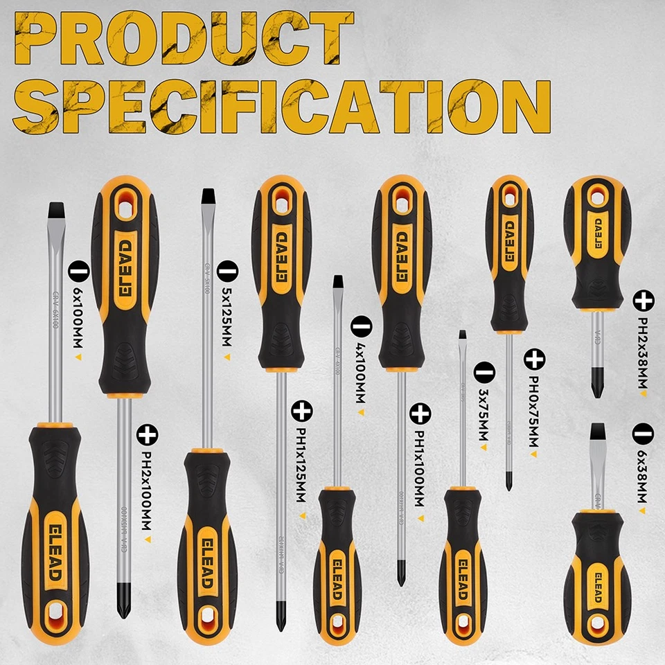 11Pcs Magnetic Screwdriver Set 5 Phillips & 5 Flat Tips for Fastening Loosening - Image 4 of 4