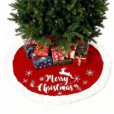 48 Inch Christmas Tree Plush Skirt,Faux Fur Skirt 48 Inch, Red